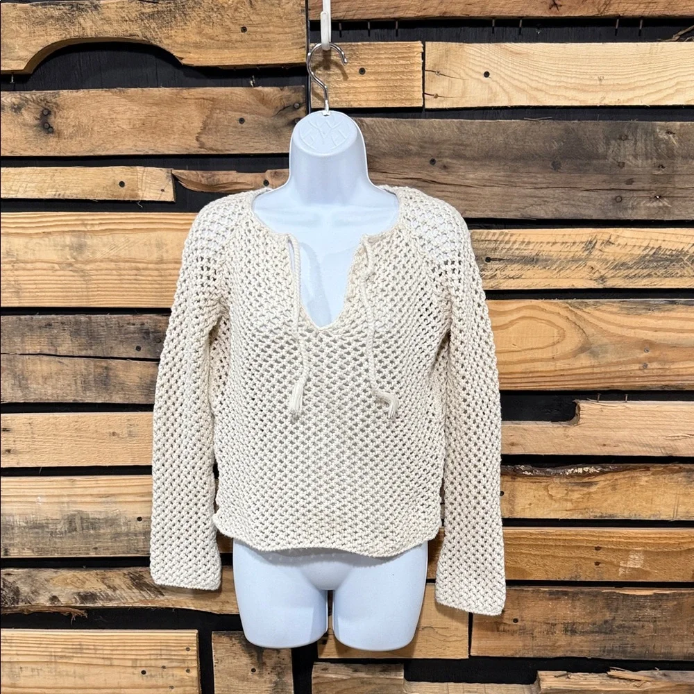 VTG Abercrombie & Fitch Cotton Open Knit Crochet Tie-Front Cropped Sweater M